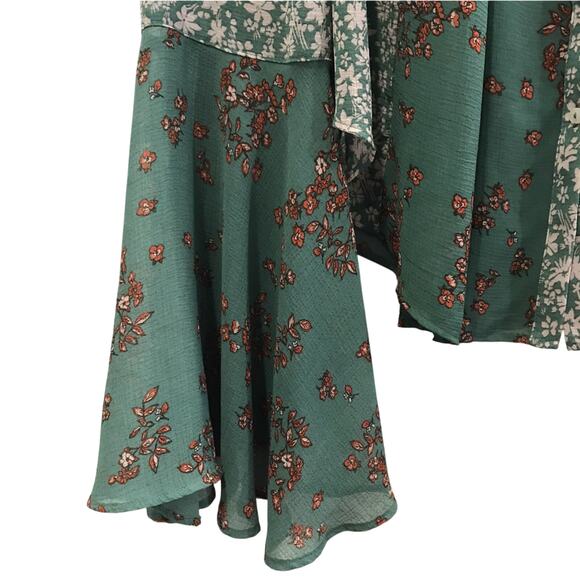 Free People Serena Floral Bell Sleeve Blouse Top Patchwork Button Green Small - Picture 5 of 12